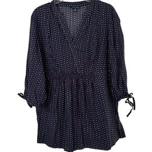 Tommy Hilfiger Women 3/4 Sleeve Babydoll Top Tunic Blue Preppy Classic Size 16
